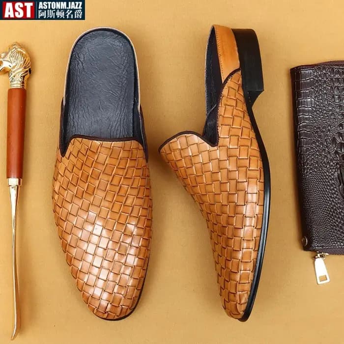 Pantoufles en cuir véritable pour hommes