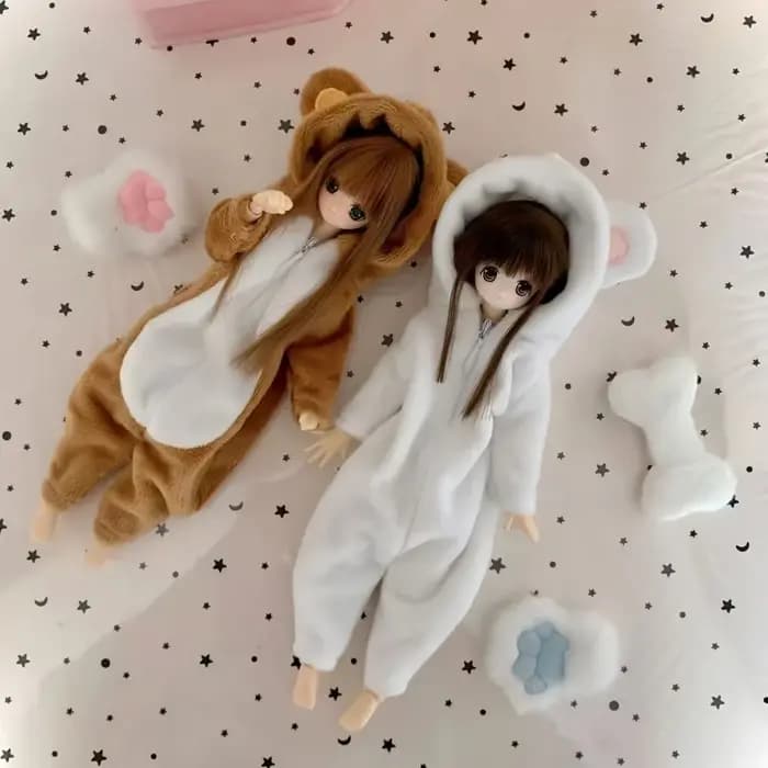 Pyjama en peluche en forme d'ours, combinaison mignonne à fermeture éclair, vêtements d'animaux à capuche, adaptés aux poupées BJD Ob24 1/6, accessoires de déguisement pour filles