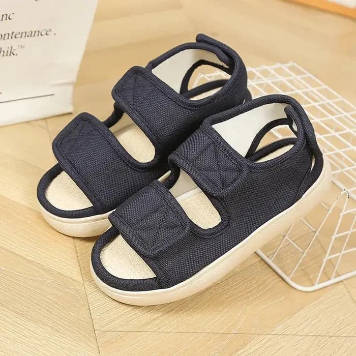 Pantoufles d'extérieur en lin à pieds larges réglables