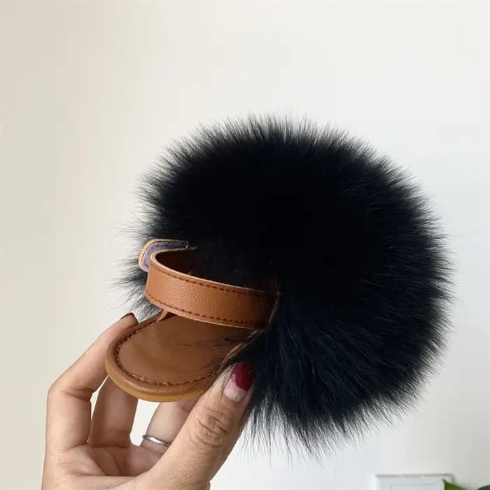 Pantoufles colorées en fourrure de renard pour femmes et enfants