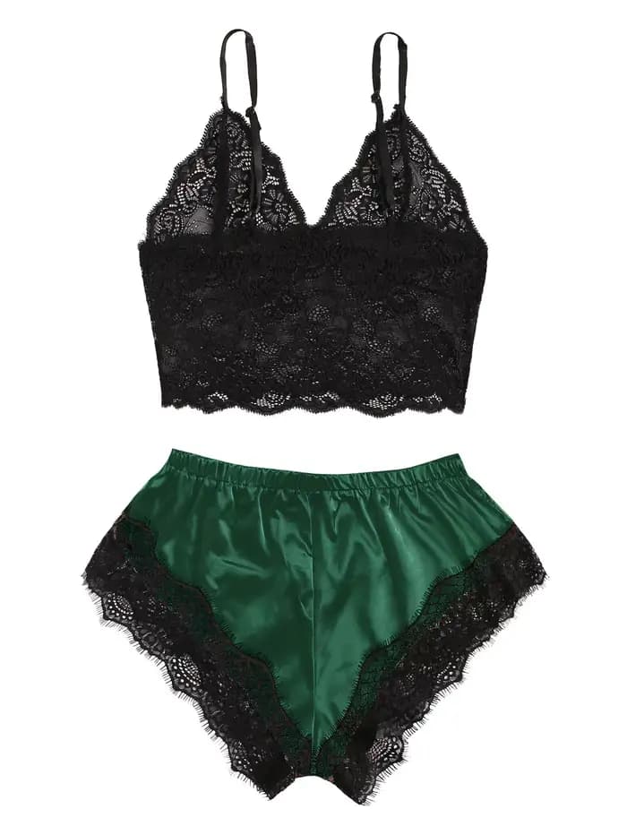 Ensemble pyjama 2 pièces Sexy en dentelle pour femmes