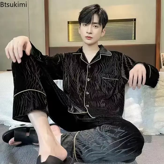 Nouvel ensemble pyjama homme 2026 à manches longues et pantalon