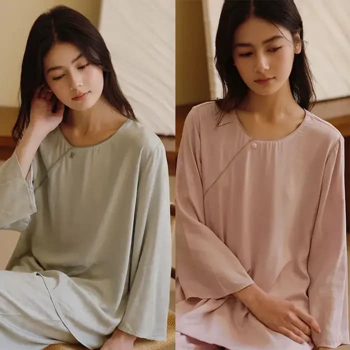 2025 Satin couleur unie Jacquard Antique pull pyjama ensemble femmes à manches longues pantalon col rond vêtements de détente Viscose pyjamas