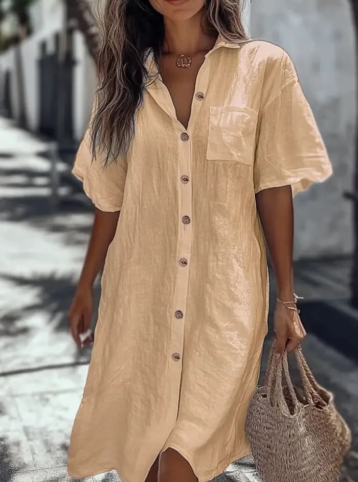 Robe chemise mi-longue décontractée pour femme