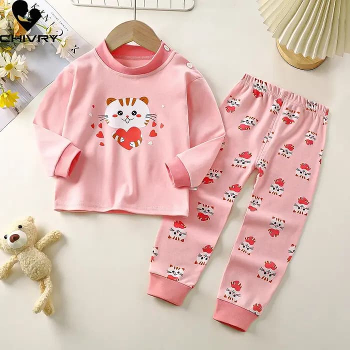 Garçons filles automne pur coton Pyjamas enfants dessin animé imprimé à manches longues t-shirts hauts + pantalons