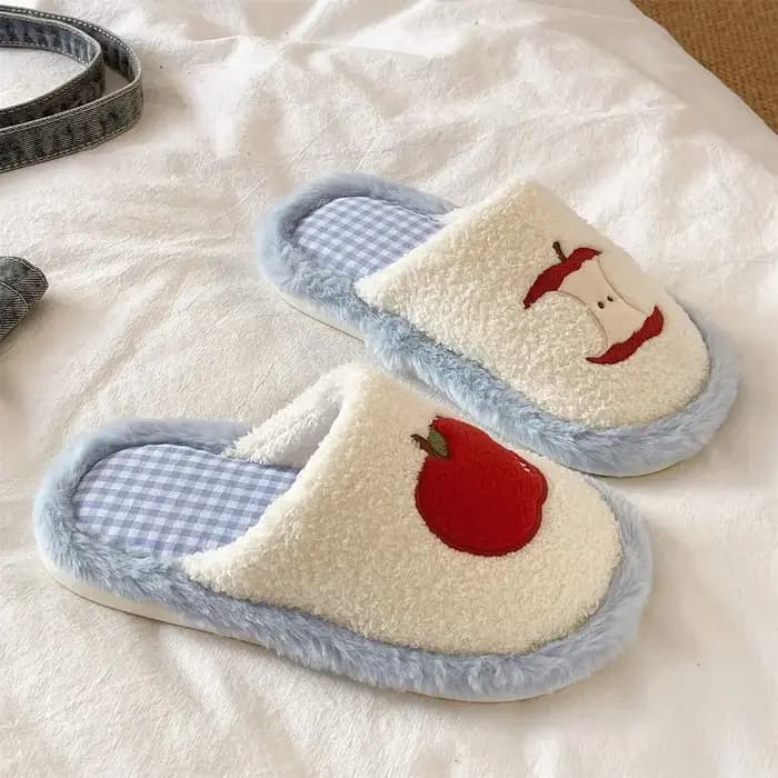 Pantoufles d'hiver douces et antidérapantes à rayures tendance, silencieuses, décontractées, pour femmes et hommes, motif fruits