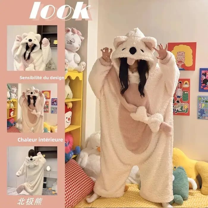 Pyjama en molleton de corail épais pour femmes