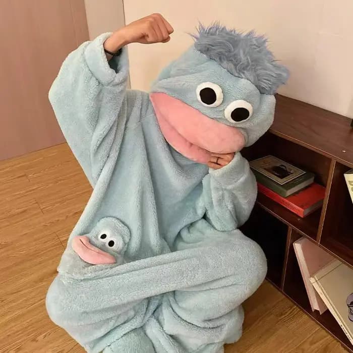 Pyjama une pièce unisexe vert motif monstre à grande bouche