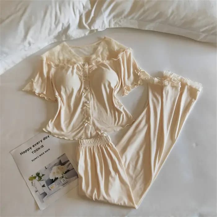 Nouveau deux pièces femmes Pyjamas été à manches courtes