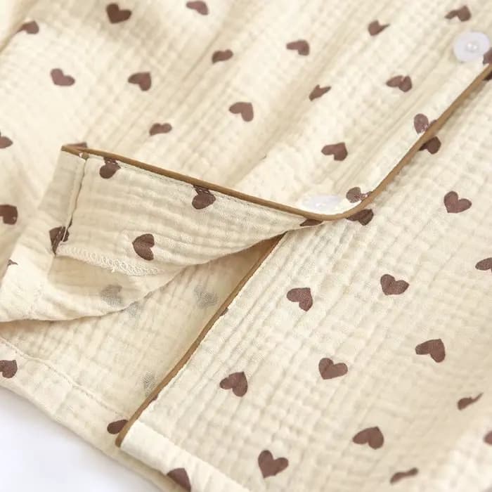 Femmes Pyjamas 2 pièces ensemble 100% coton gaze à manches longues pantalon mignon ours imprimé