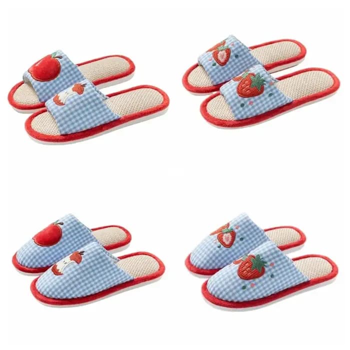 Pantoufles d'intérieur en lin doux pour maison de fraises