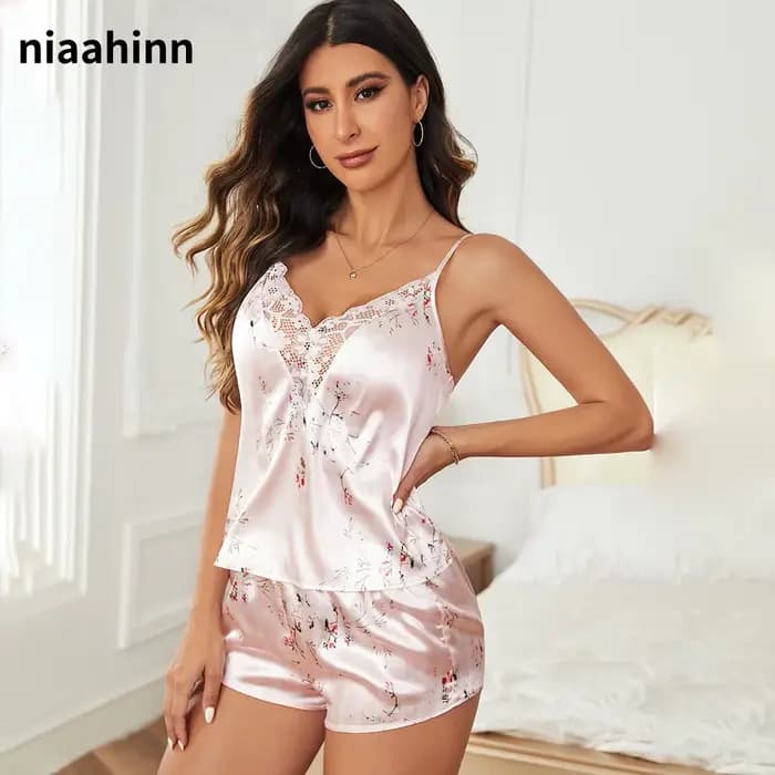 InjSleep-Pyjama sexy en satin et dentelle pour femme