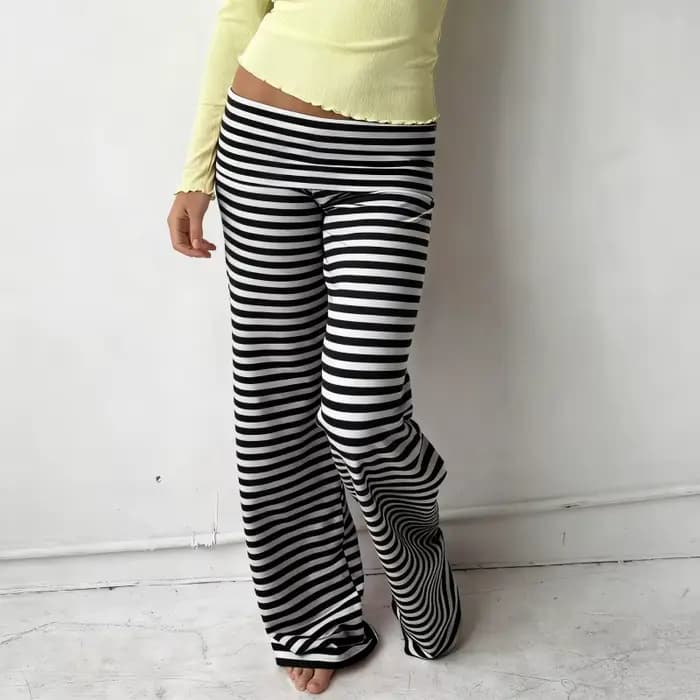 Pantalon de pyjama décontracté pour femme rayé taille basse