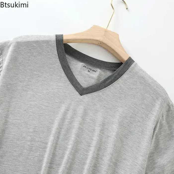 Ensembles de pyjama décontractés d'été pour hommes 2026 – Tenues de nuit douces en modal avec t-shirt à manches courtes et pantalon court – Grandes tailles – Vêtements d'intérieur