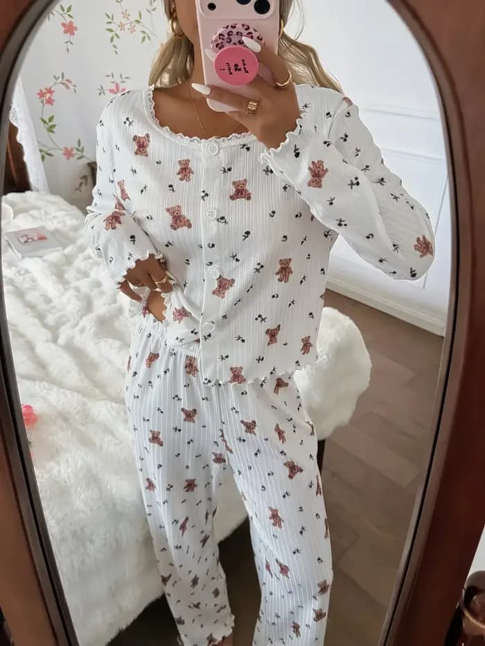Ensemble de pyjama imprimé ours mignon pour femme