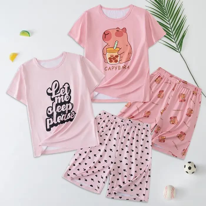 Ensemble 2 pièces de shorts à manches courtes doux et mignons pour adolescentes
