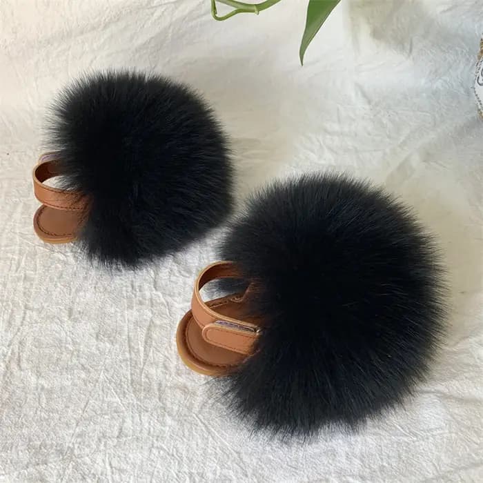Pantoufles colorées en fourrure de renard pour femmes et enfants