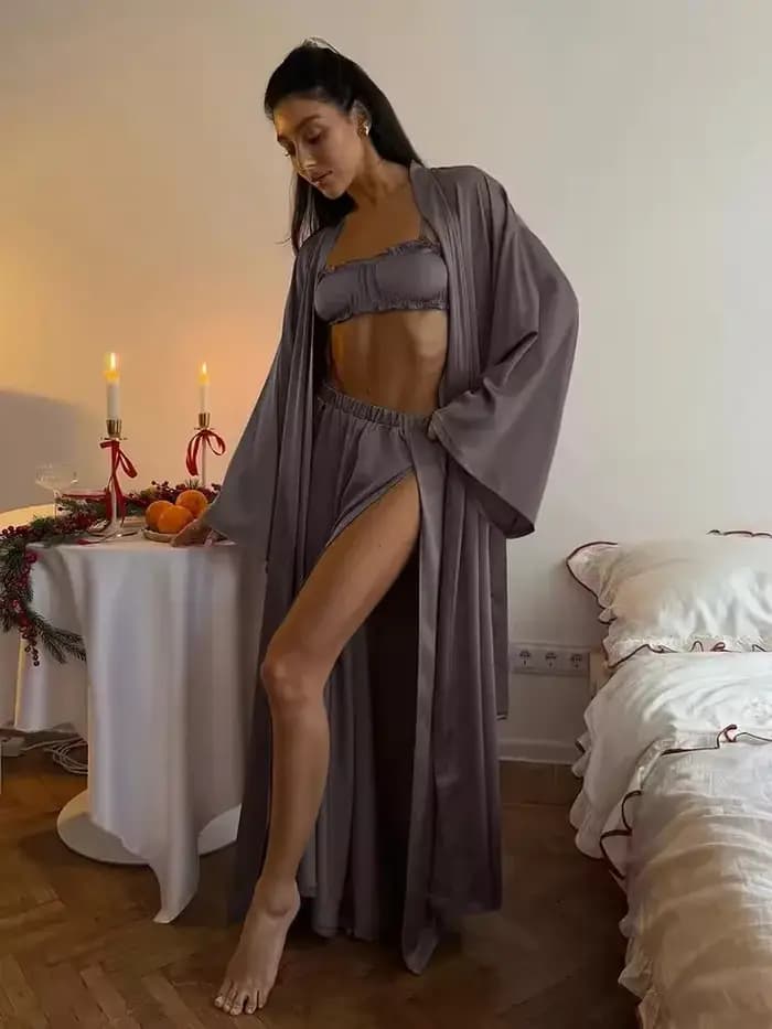 Ensemble de vêtements de nuit décontractés pour femmes, robe longue à manches longues, peignoir à col en V, débardeur, pyjama, short, chemise de nuit, ensemble 3 pièces