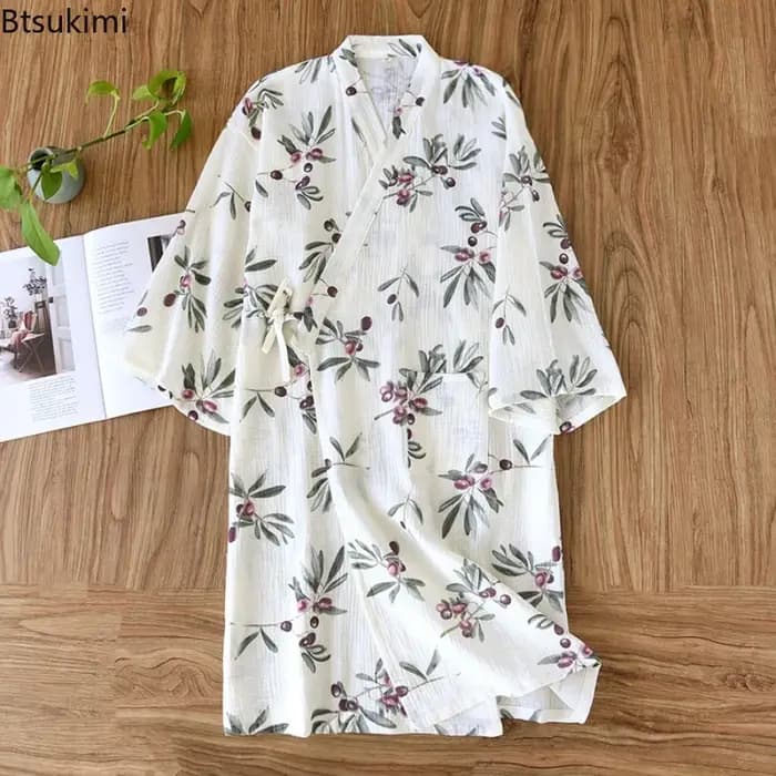 Robe Kimono Femme 2026 – Peignoir 100% Coton Ample à Imprimé Floral