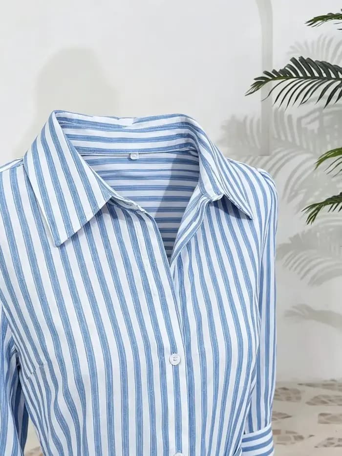 Robe chemise rayée à manches courtes