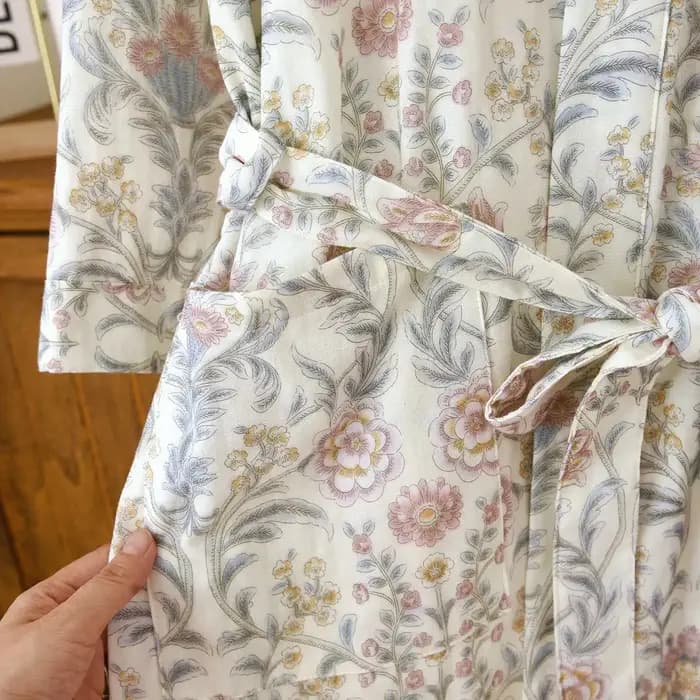 Peignoir en gaze de coton imprimé floral pour femmes