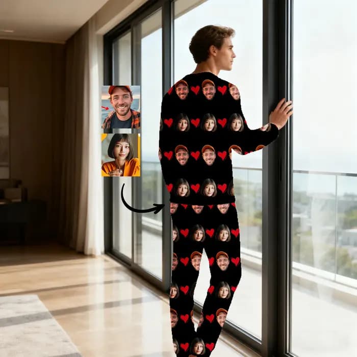 Ensembles de pyjama de famille de visage de Noël personnalisés Ensemble de vêtements de maison avec photo personnalisée