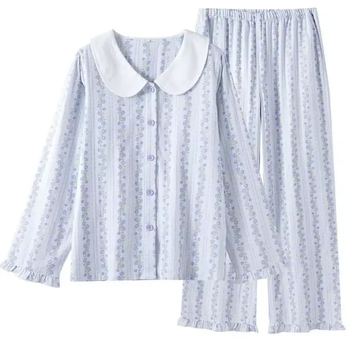 Cottagecore ensemble pyjama pour femmes 100% coton imprimé fleuri à manches longues vêtements de nuit doux col claudine