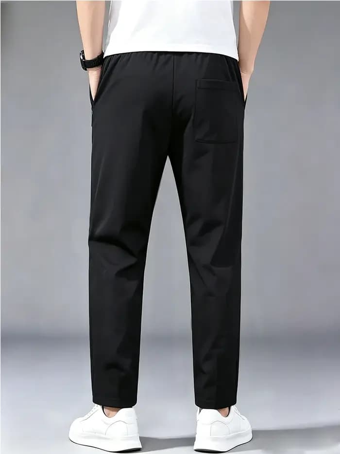 Men White Horse Rider Polo Print Ice Silk Casual Pants Drawstring Elastic Waist Straight Leg Quick Dry Sports Trousers Streetwea