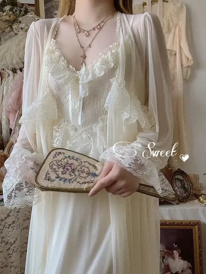Vintage femme Court Style mince Tulle Robe/chemise de nuit dames princesse chemises