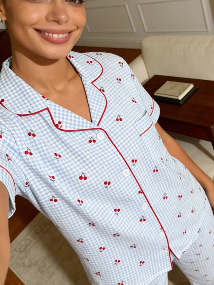 Pyjama femme, col boutonné