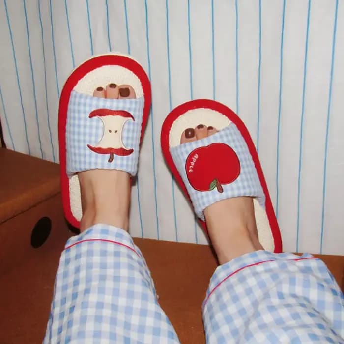 Kawaii – pantoufles en lin pour maison de fraises