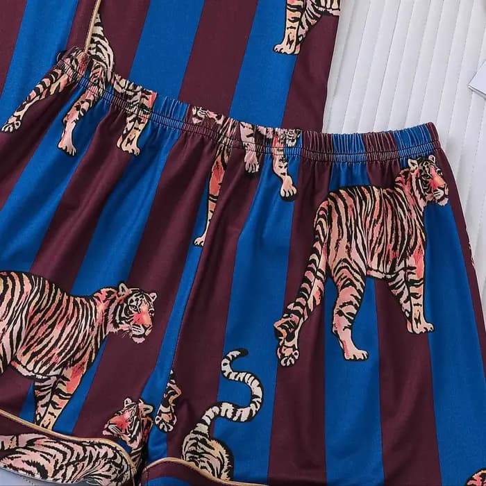 Ensemble de pyjama personnalisé à imprimé tigre rayé pour femmes