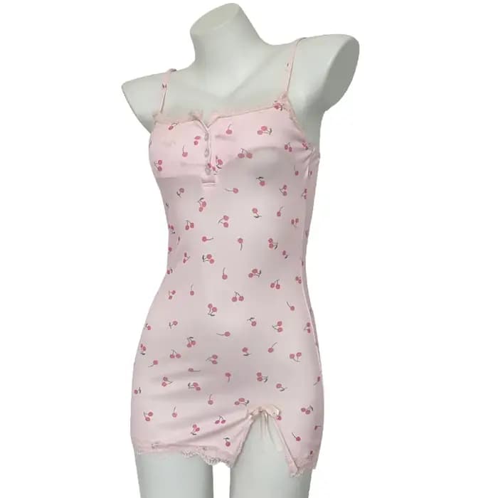 Robe de nuit tendance rose imprimé cerises pour femme
