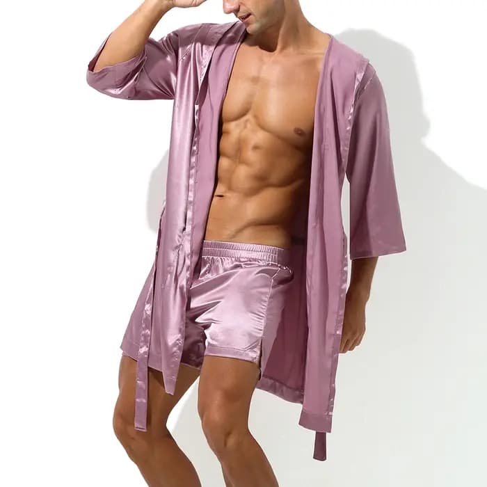 Peignoir à capuche en satin pour hommes, ensemble de shorts, pyjama, robe de nuit, chemise de nuit, kimono, vêtements de nuit, robe de maison