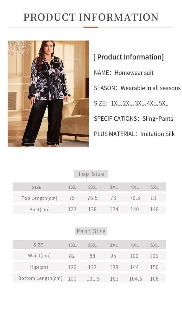 Ensemble pyjama grande taille 4XL 5XL, vêtements de nuit décontractés pour femmes, chemise et pantalon en Satin, vêtements de salon doux pour la maison, 2 pièces