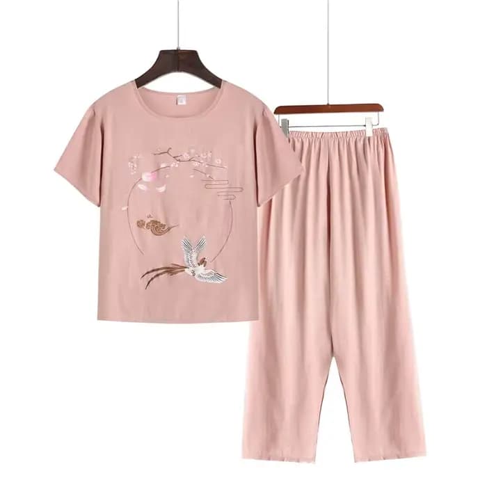 Pyjama Pour Femme décontracté coton lin ensemble de vêtements de nuit Vintage imprimé moyen âge mère à manches courtes Pyjamas femmes maison costume