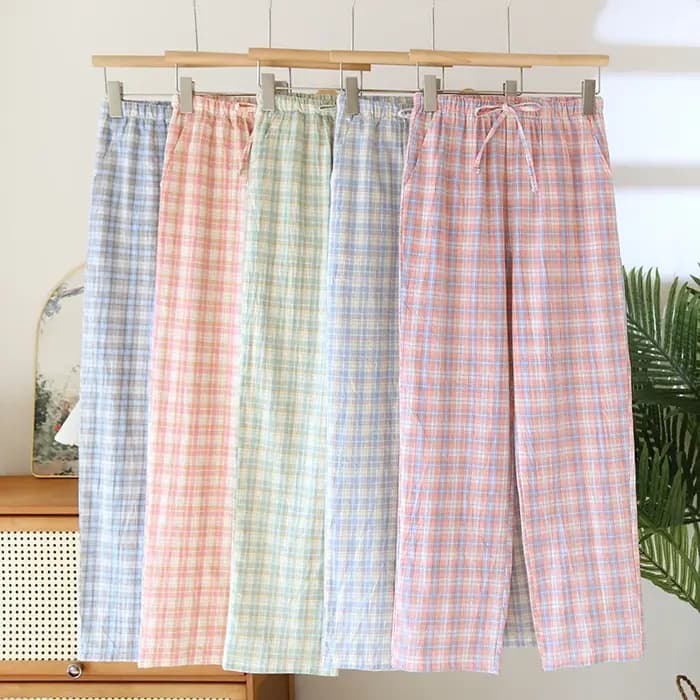 Pantalon de pyjama en pur coton pour Couple, pantalon pour hommes et femmes, Plaid, taille élastique, bas de sommeil, ample, loisirs, printemps et automne