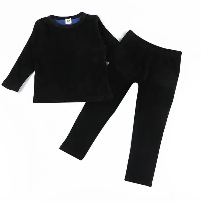 Ensemble pyjama en velours pour garçon et fille, haut et pantalon, bleu, noir, col rond, saison d'hi