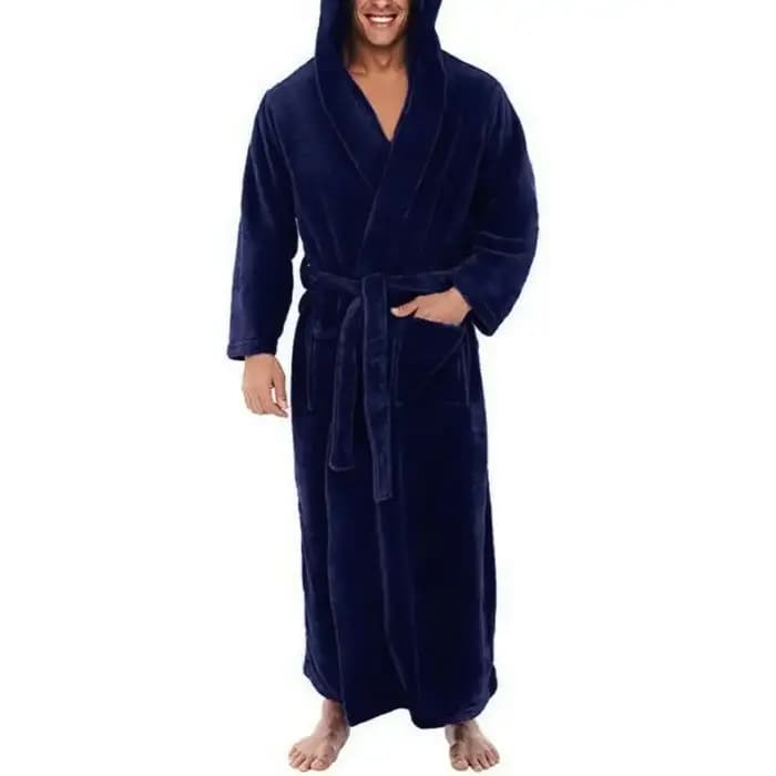 Lâche hommes flanelle Robe hiver longue Robe maison Robe vêtements de nuit couleur unie poches hiver chaud décontracté polaire Robe salon chemise de nuit
