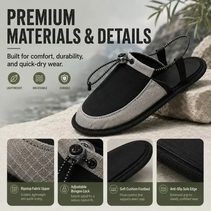 Chaussons de camping à séchage rapide, chaussures aquatiques pliables, sandales de plage antidérapantes réglables, légères pour voyage, hôtel, avion, intérieur et extérieur