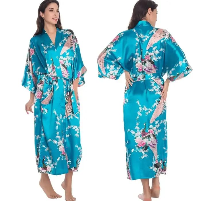 Grande taille femmes longue Robe chemise de nuit imprimé fleuri Kimono peignoir Robe printemps été n