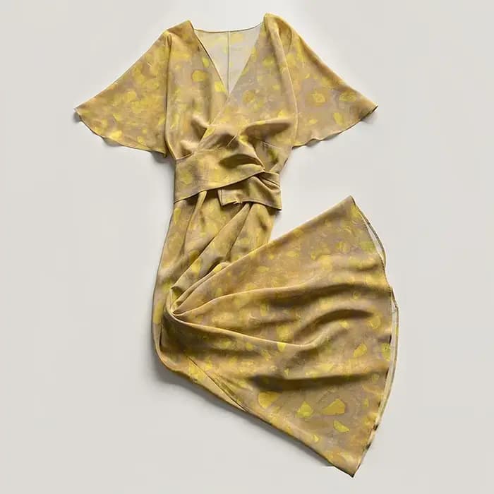 Robe Longue Imprimée à Manches Courtes et Col en V pour Femme Tenue de Caractère à la Mode