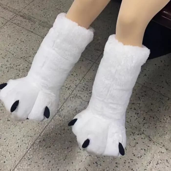 Femmes hiver chaud pantoufles mignon créatif ours griffe chaussures filles Couples intérieur fourrure coton neige bottes femme fausse fourrure diapositives