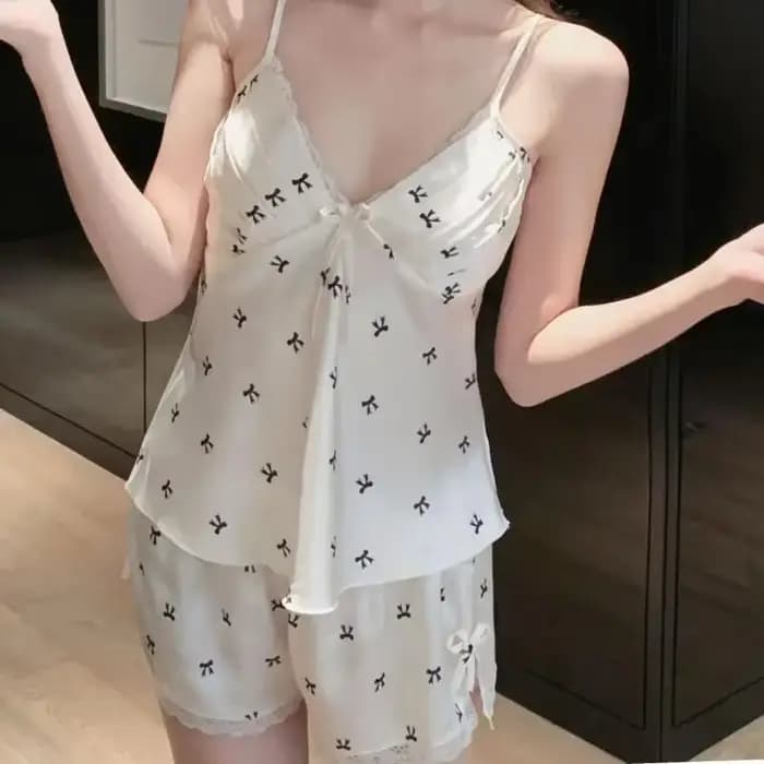 2025 été nouveau pyjama costume à lacets Cami & shorts 2 pièces Lingerie vêtements de nuit rayonne Homewear femmes