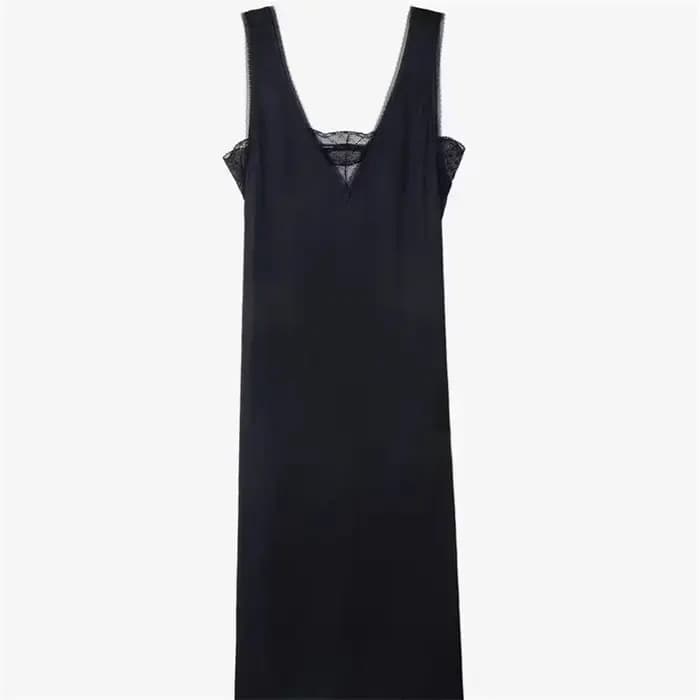 Robe mi-longue en Satin et dentelle pour femmes