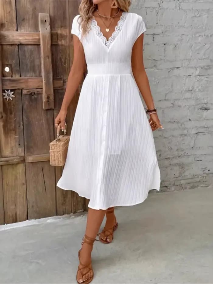Robe décontractée en dentelle blanche pour femmes