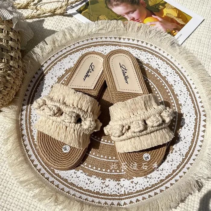 FHC 2024 nouveaux pantoufles en macramé faites à la main pour femmes