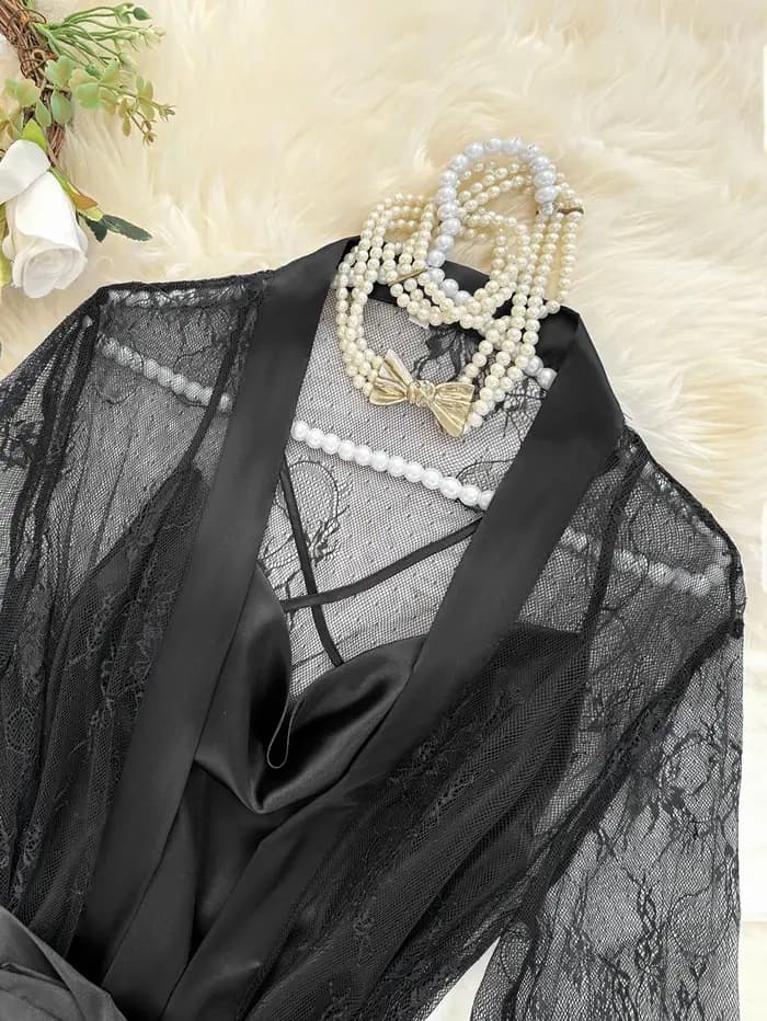 Ensemble de pyjama 2 pièces en dentelle pour femme