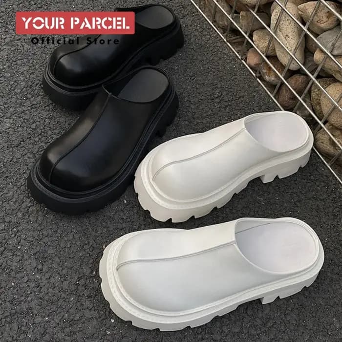 Mules en cuir pour hommes à semelle épaisse et bout renforcé