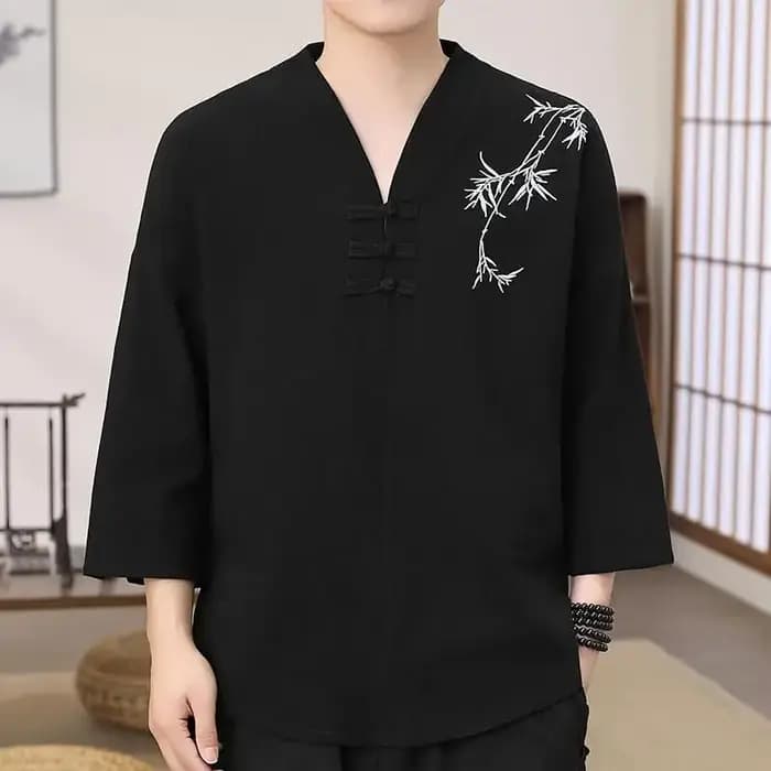 Robe Zen brodée de feuilles de bambou pour hommes, coupe ample, élégante, traditionnelle chinoise, K
